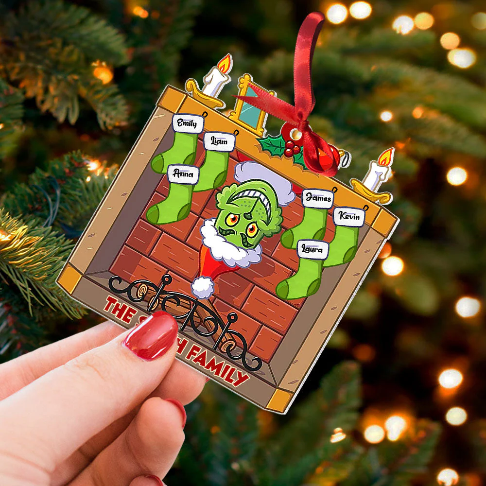 Green Monster Christmas Family Socks - Personalized Acrylic Ornament NL122 - Image 2