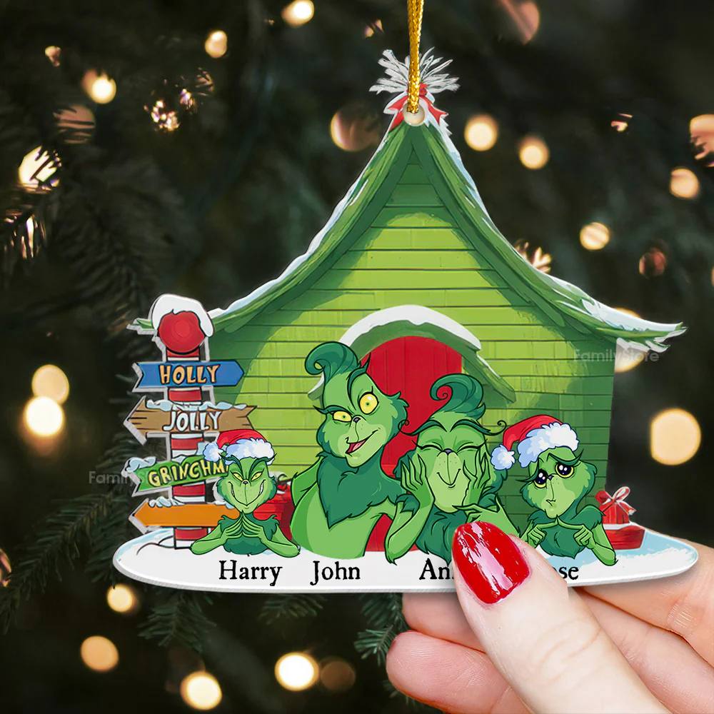 Green Monster Family Merry Christmas - Gift For Family Members - Personalized Acrylic Ornament  - CL27 - Image 2