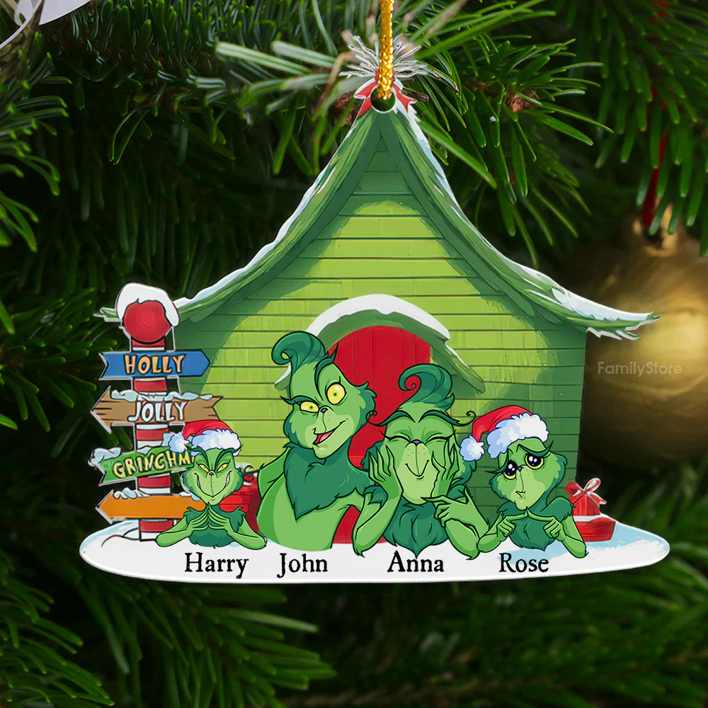 Green Monster Family Merry Christmas - Gift For Family Members - Personalized Acrylic Ornament  - CL27 - Image 3