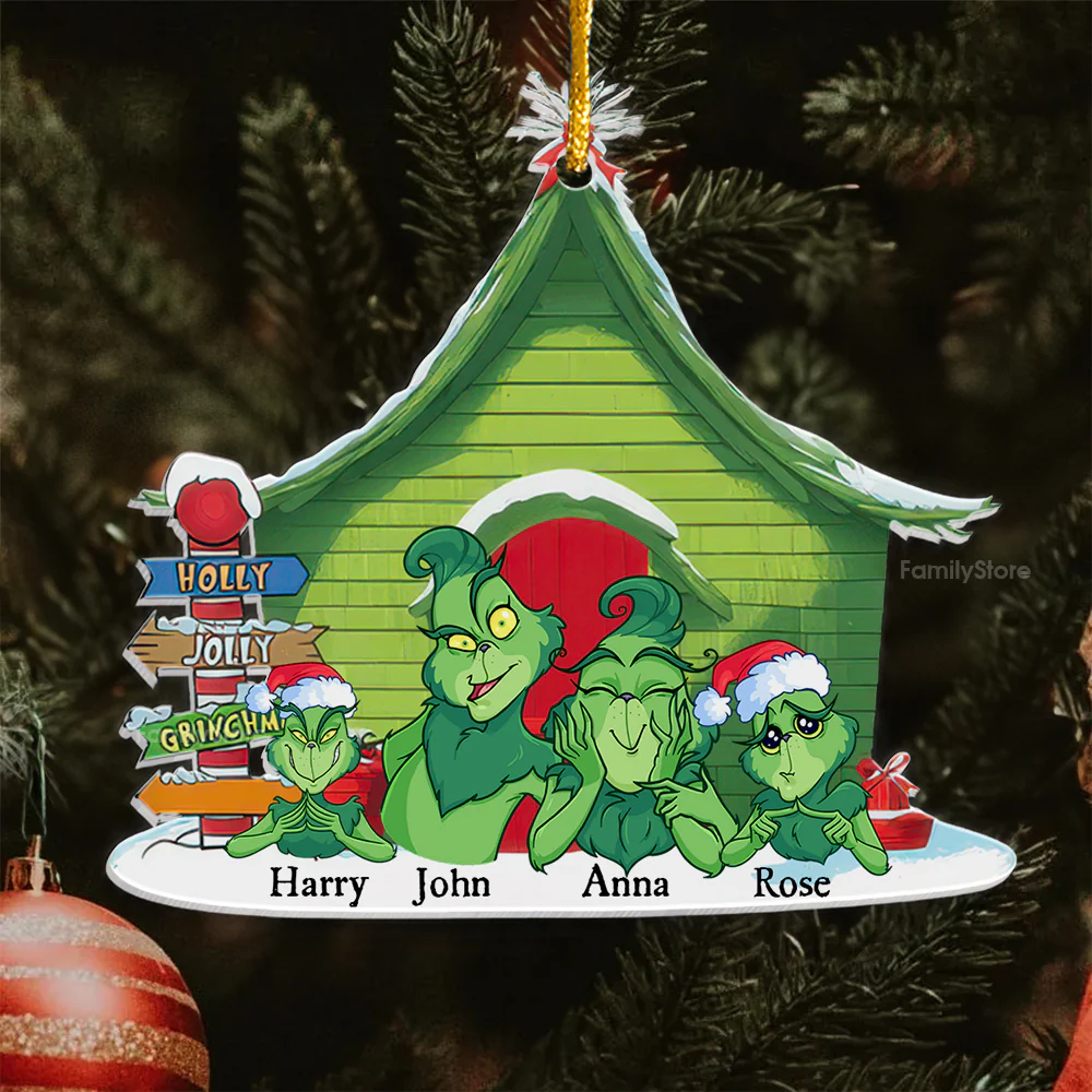 Green Monster Family Merry Christmas - Gift For Family Members - Personalized Acrylic Ornament  - CL27 - Image 5