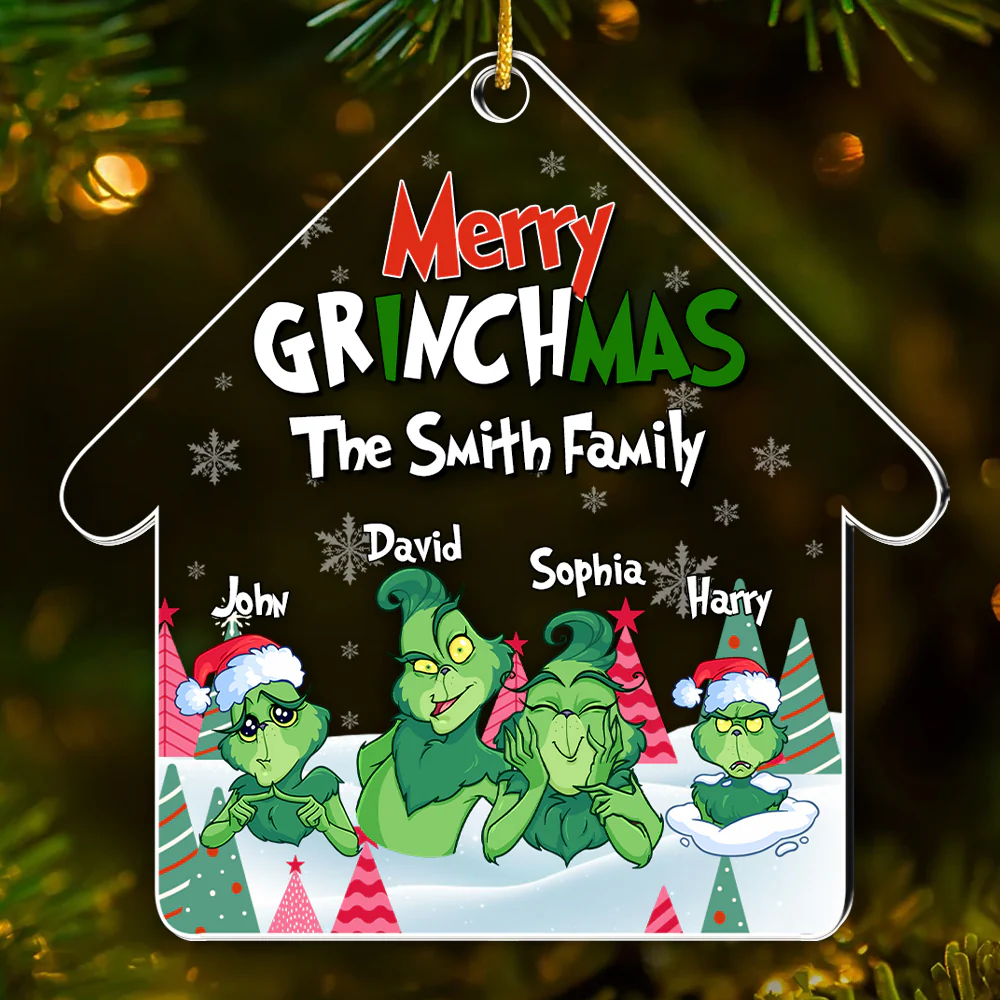 Green Monster Family Merry Grinchmas - Personalized Acrylic Ornament | CL27 NL122 - Image 2
