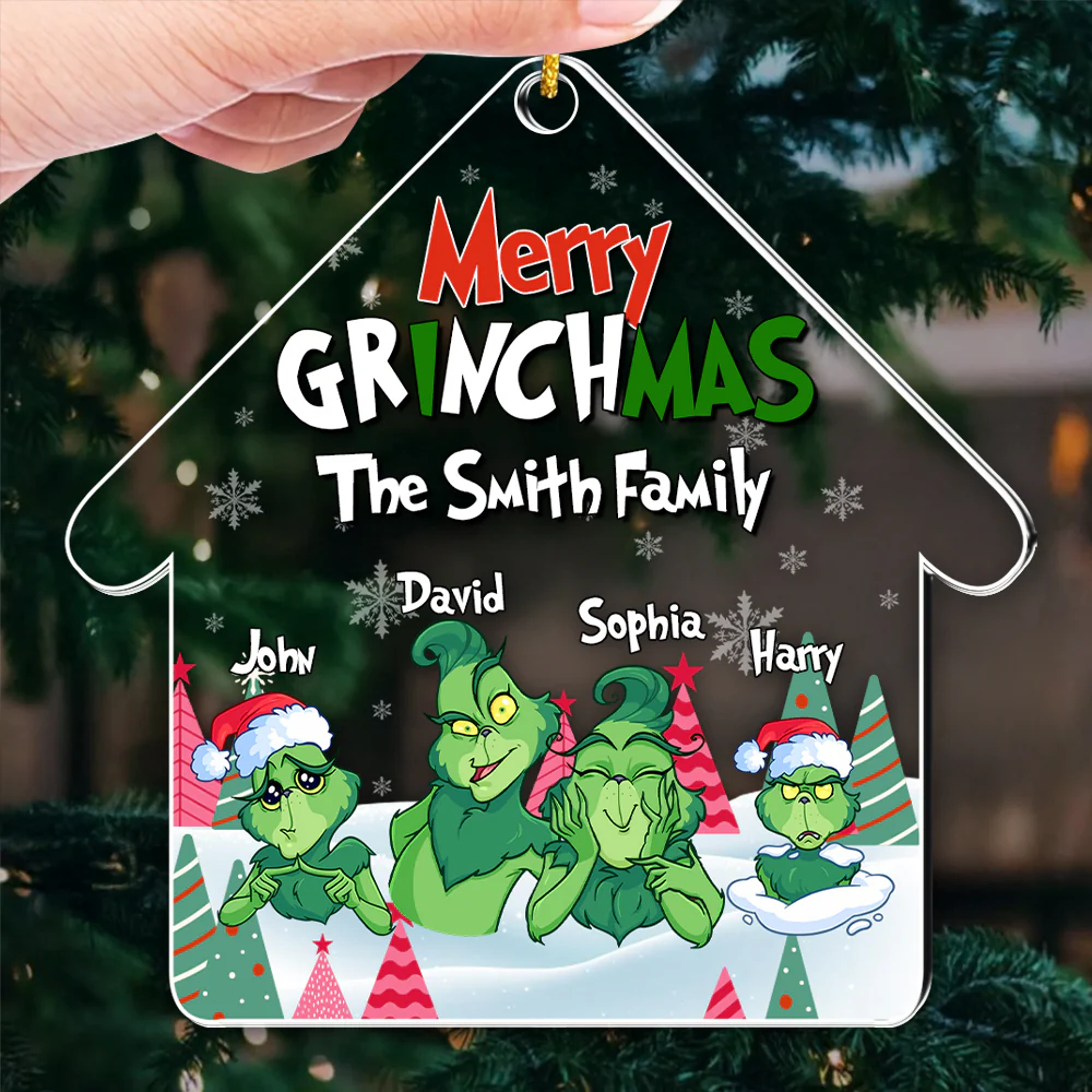 Green Monster Family Merry Grinchmas - Personalized Acrylic Ornament | CL27 NL122 - Image 3