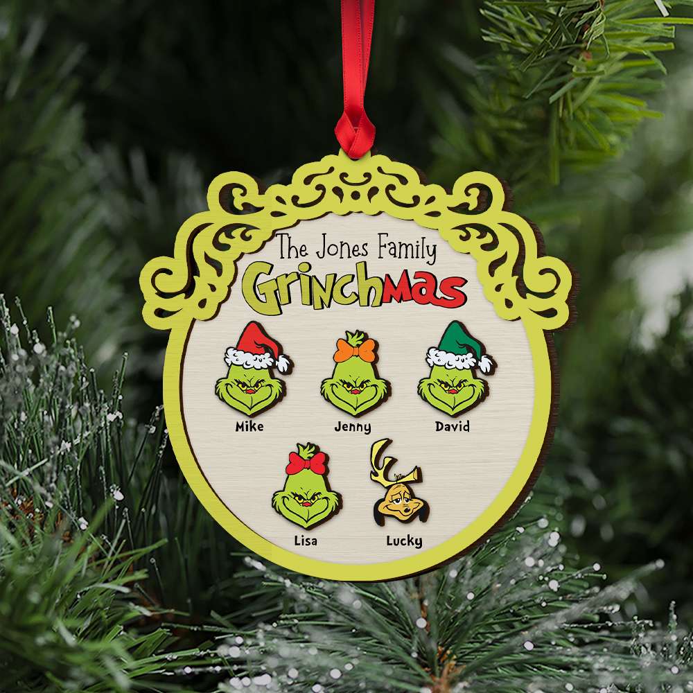 Grinch Family We're Going To Steal Christmas - Gift For Family Members - Personalized Wood Ornament - CL42 NA94 - Image 2