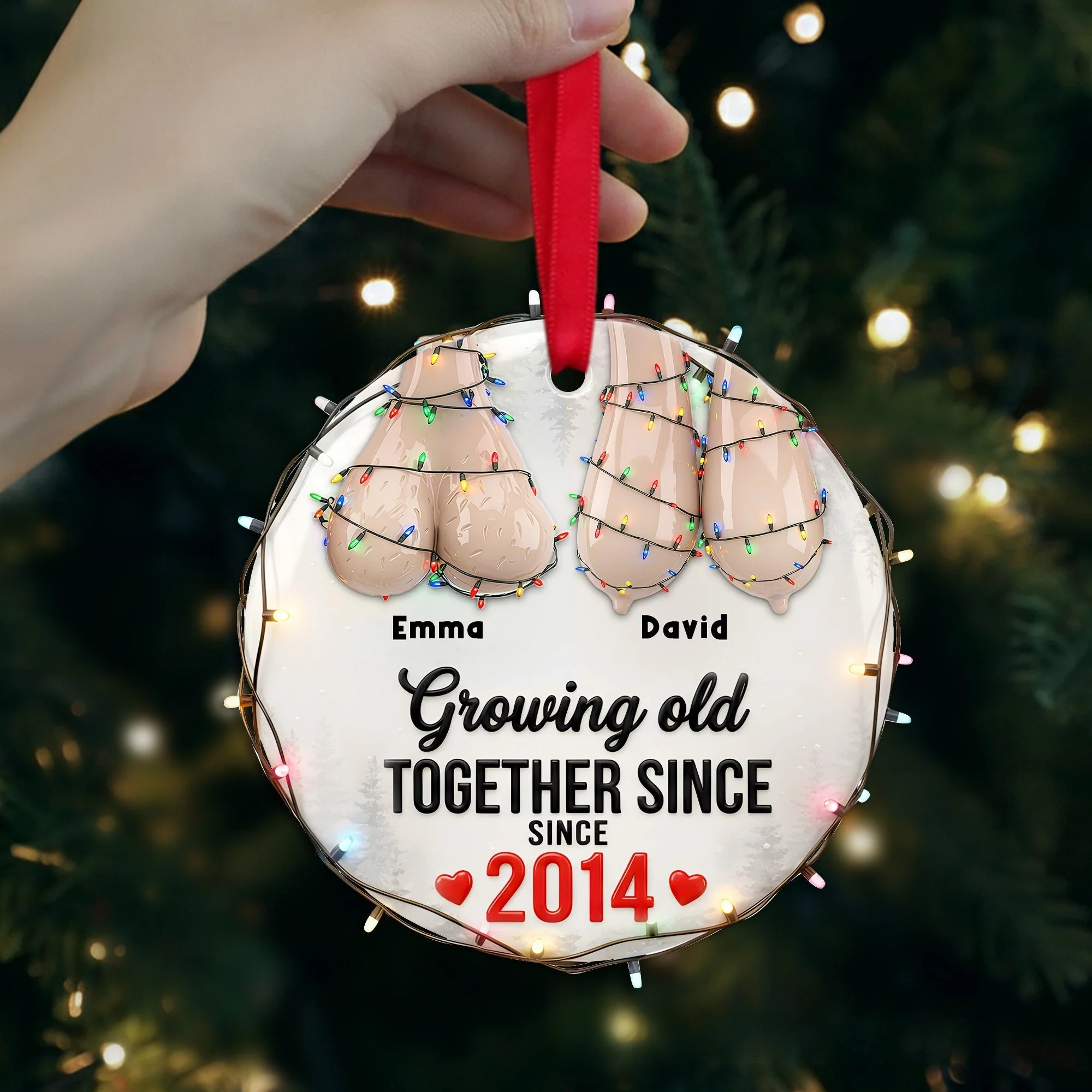 Growing Old Together Since - Personalized Acrylic Ornament - Christmas Gifts For Funny Couple NL122 - Image 3