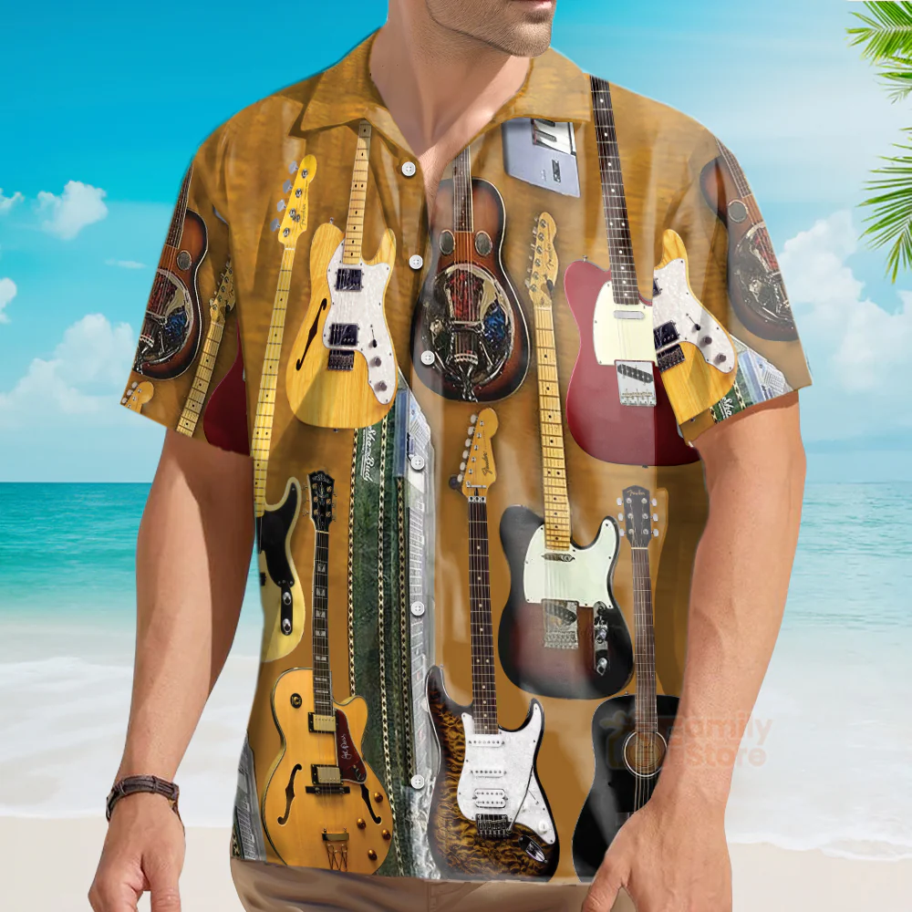 Guitar Vintage Basic Style Hawaiian Shirt - Image 3