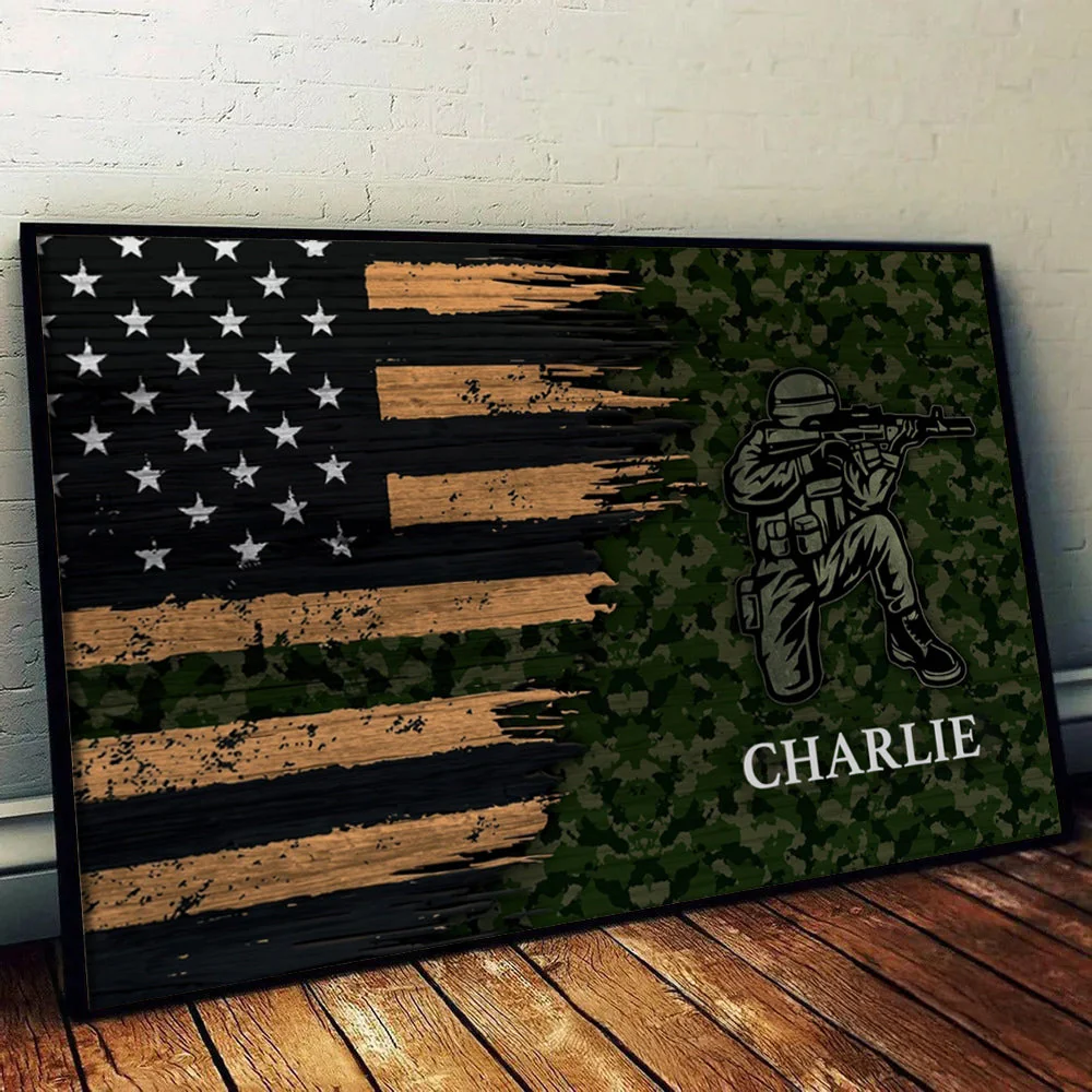 Half Thin Green Line Patriotic American Flag - Canvas Poster - Gift For Patriotic, Veteran | HN02