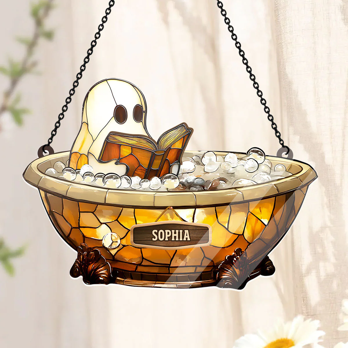Halloween Reading Book Lover - Personalized Window Hanging Suncatcher - Image 3