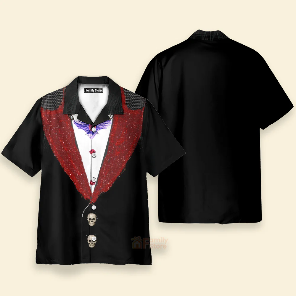 Halloween Vampire Chest Pocket Short Sleeve Hawaiian Shirt - Image 2