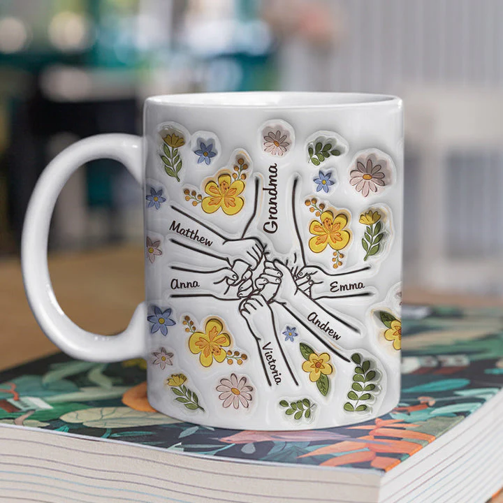 Hand In Hand, Also Heart In Heart - Personalized 3D Inflated Effect Ceramic Mug - Gift For Mom, Grandma, Mother's Day | NA94 - Image 3