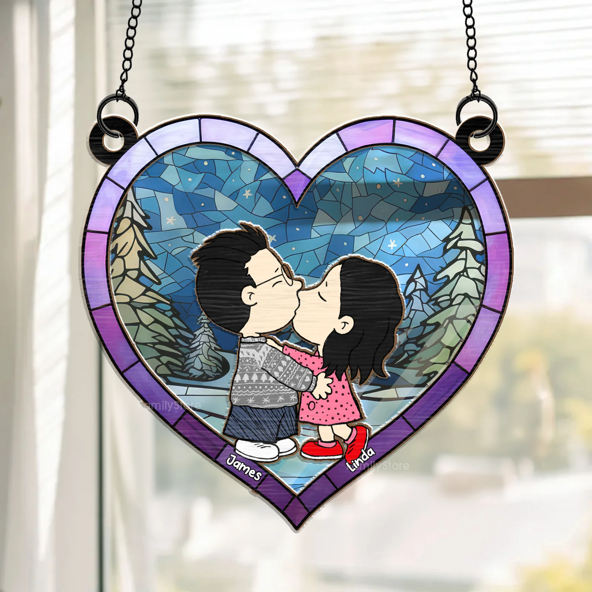 Hand In Hand Love Keepsake Peanut - Personalized  Window Hanging Window Hanging Suncatcher Ornament - Gift For Couple, Husband Wife - CL45 NH96