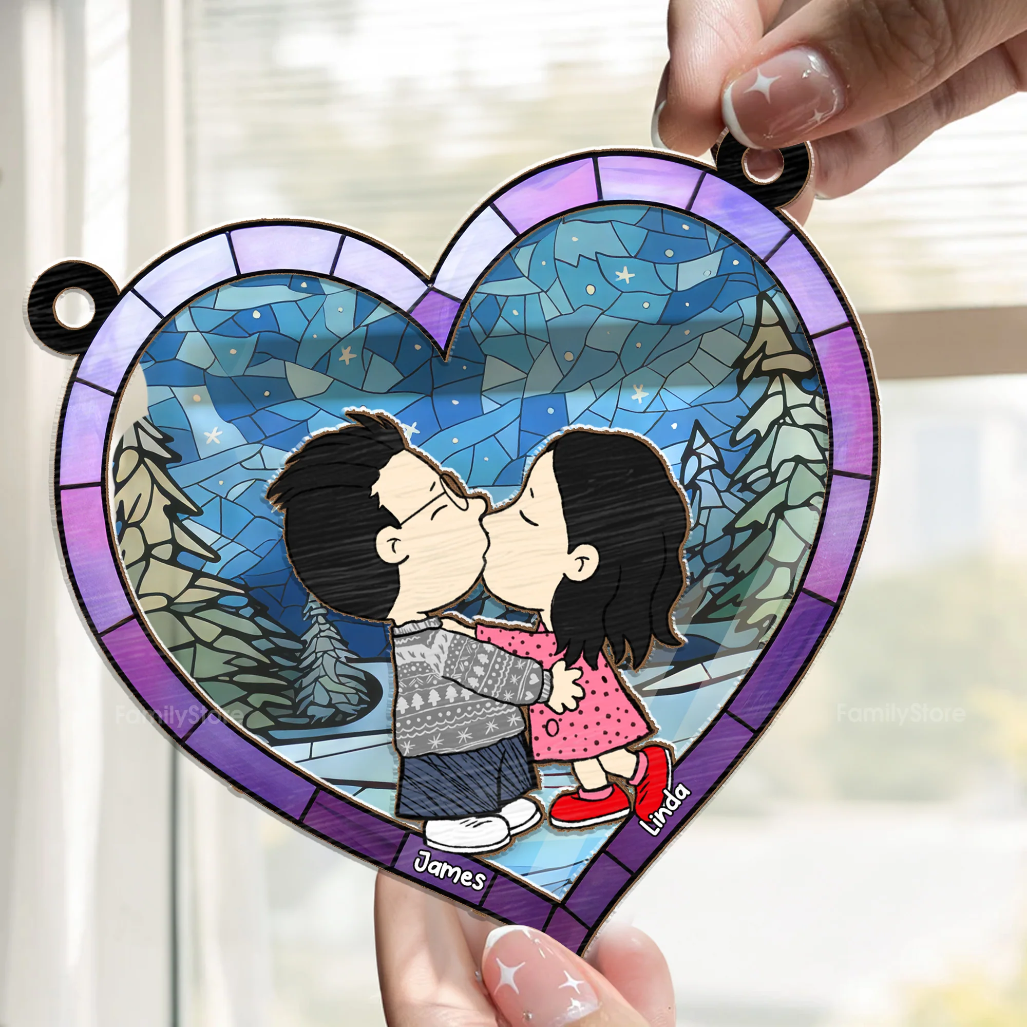 Hand In Hand Love Keepsake Peanut - Personalized  Window Hanging Window Hanging Suncatcher Ornament - Gift For Couple, Husband Wife - CL45 NH96 - Image 2