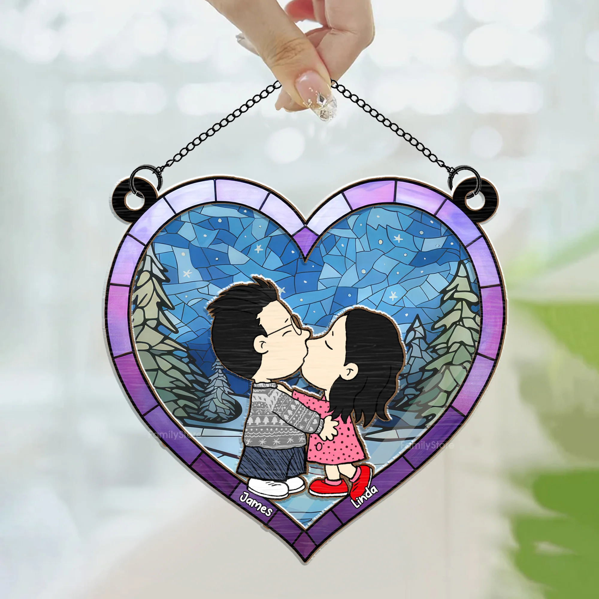 Hand In Hand Love Keepsake Peanut - Personalized  Window Hanging Window Hanging Suncatcher Ornament - Gift For Couple, Husband Wife - CL45 NH96 - Image 3