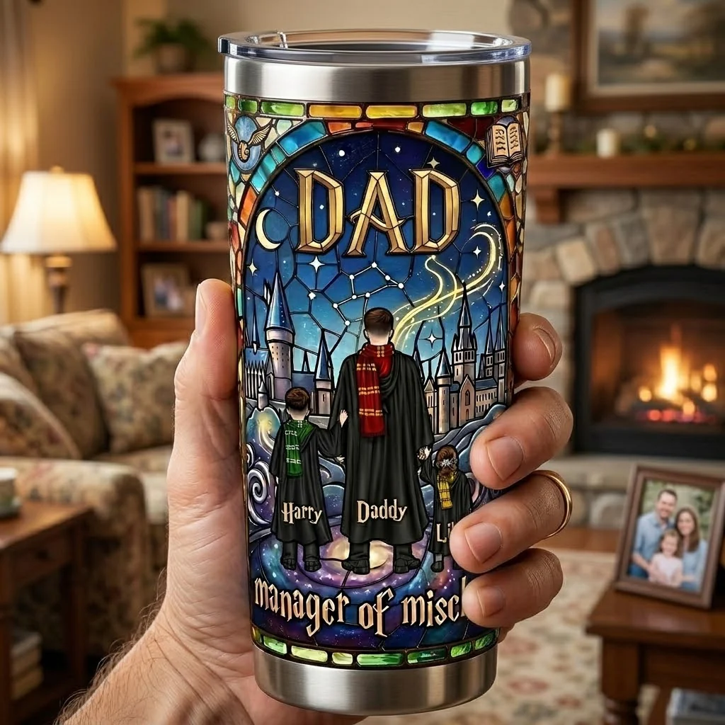 HaPo Dad Manager of Mischief Fantasy - Personalized Stained Glass Tumbler - Gifts For Dad - Image 2