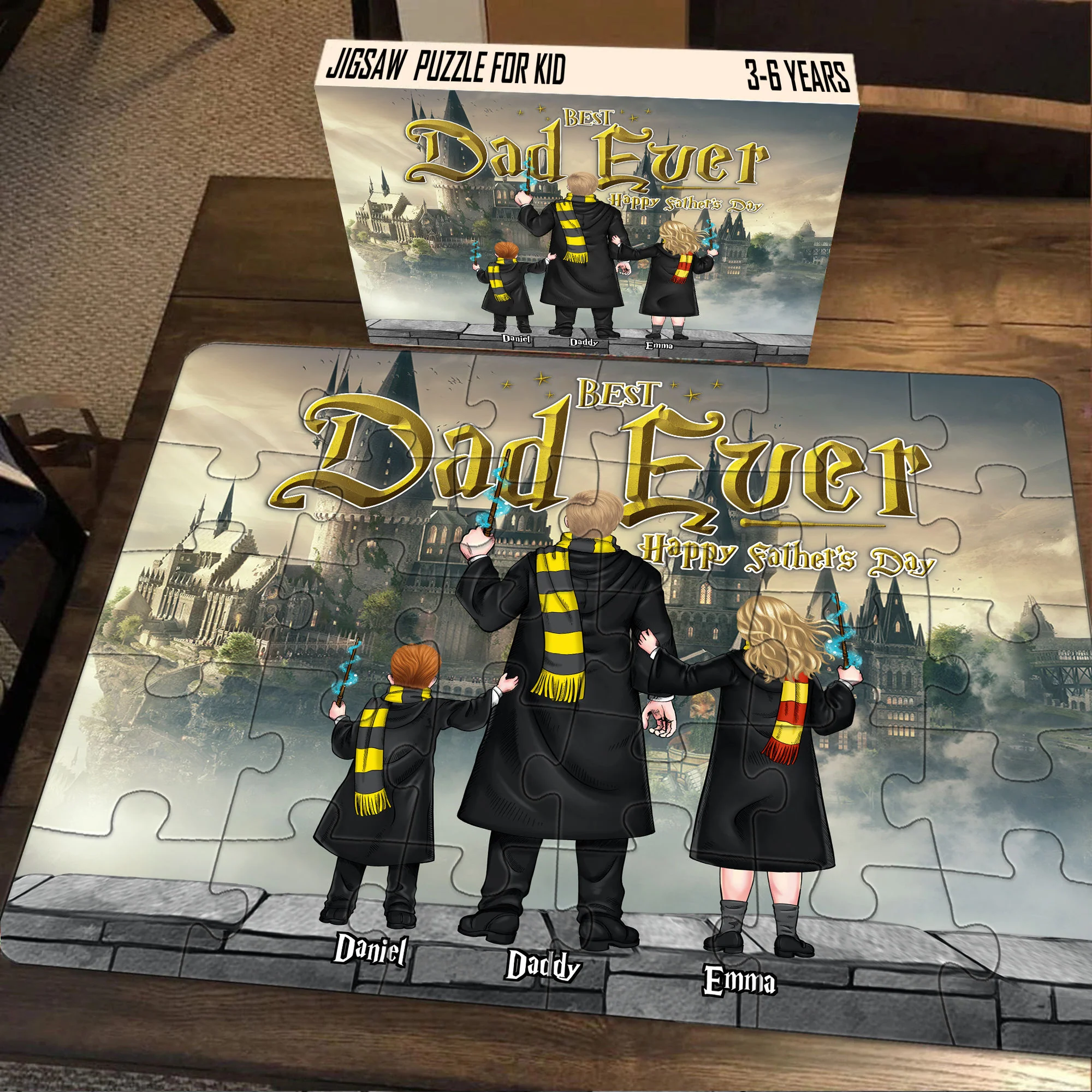 HaPo Magical Best Dad Ever With Kids - Personalized Puzzle - Gift For Dad
