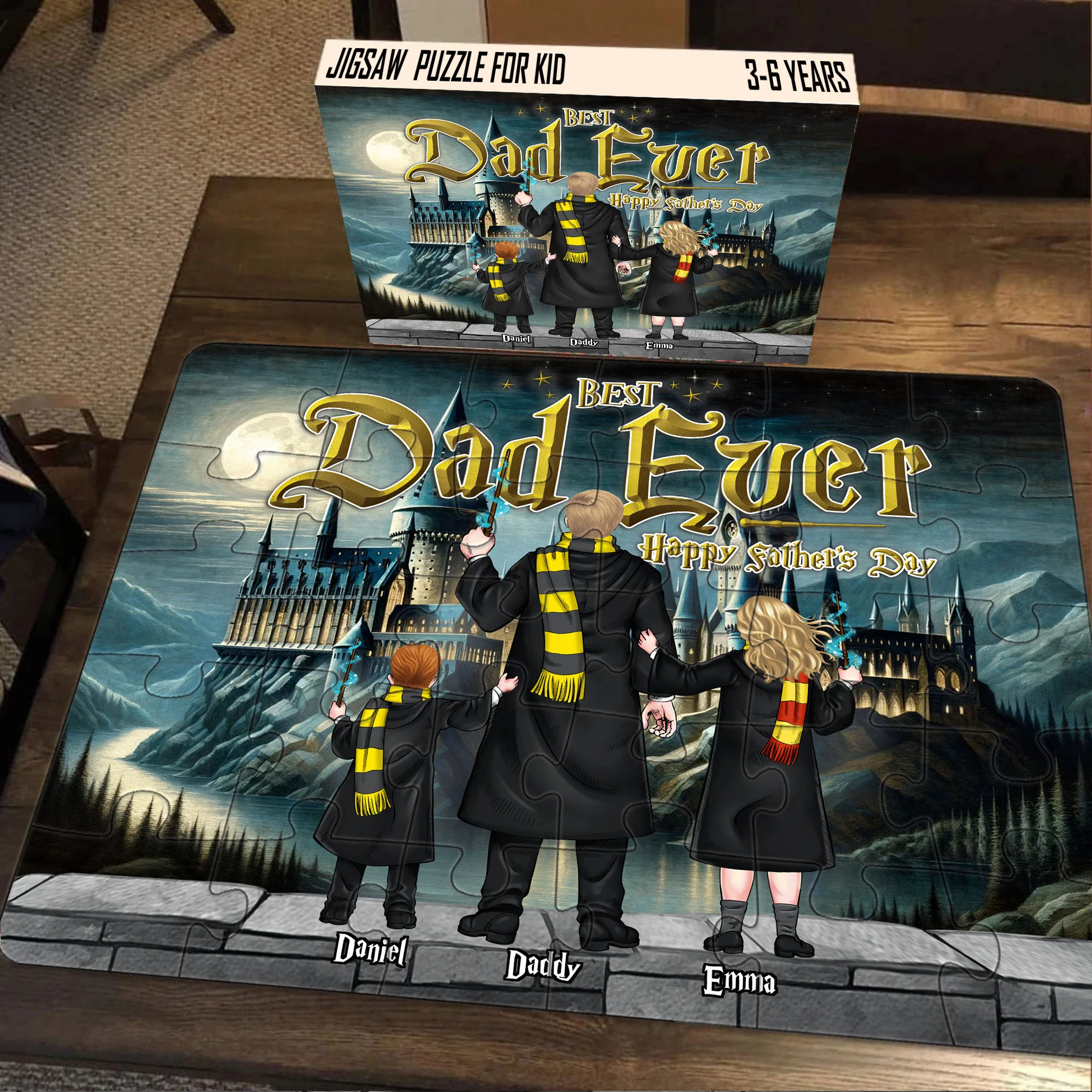 HaPo Magical Best Dad Ever With Kids - Personalized Puzzle - Gift For Dad - Image 2