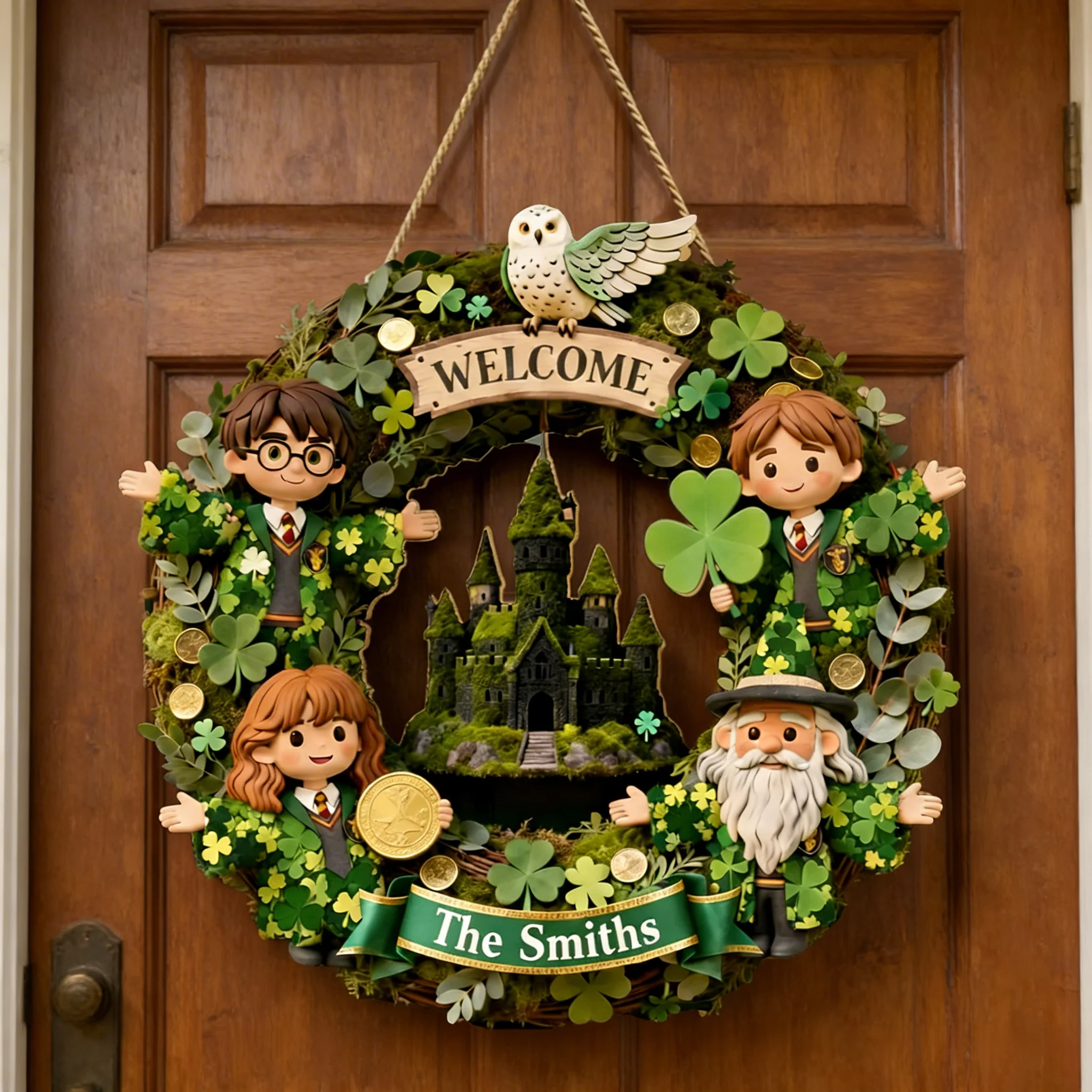 HaPo Wizard And Witch Bring Luck To Our Home - Personalized Custom Shaped Wood Sign - Gift For Family, Movie Fans, St. Patrick's Day NL122 - Image 3