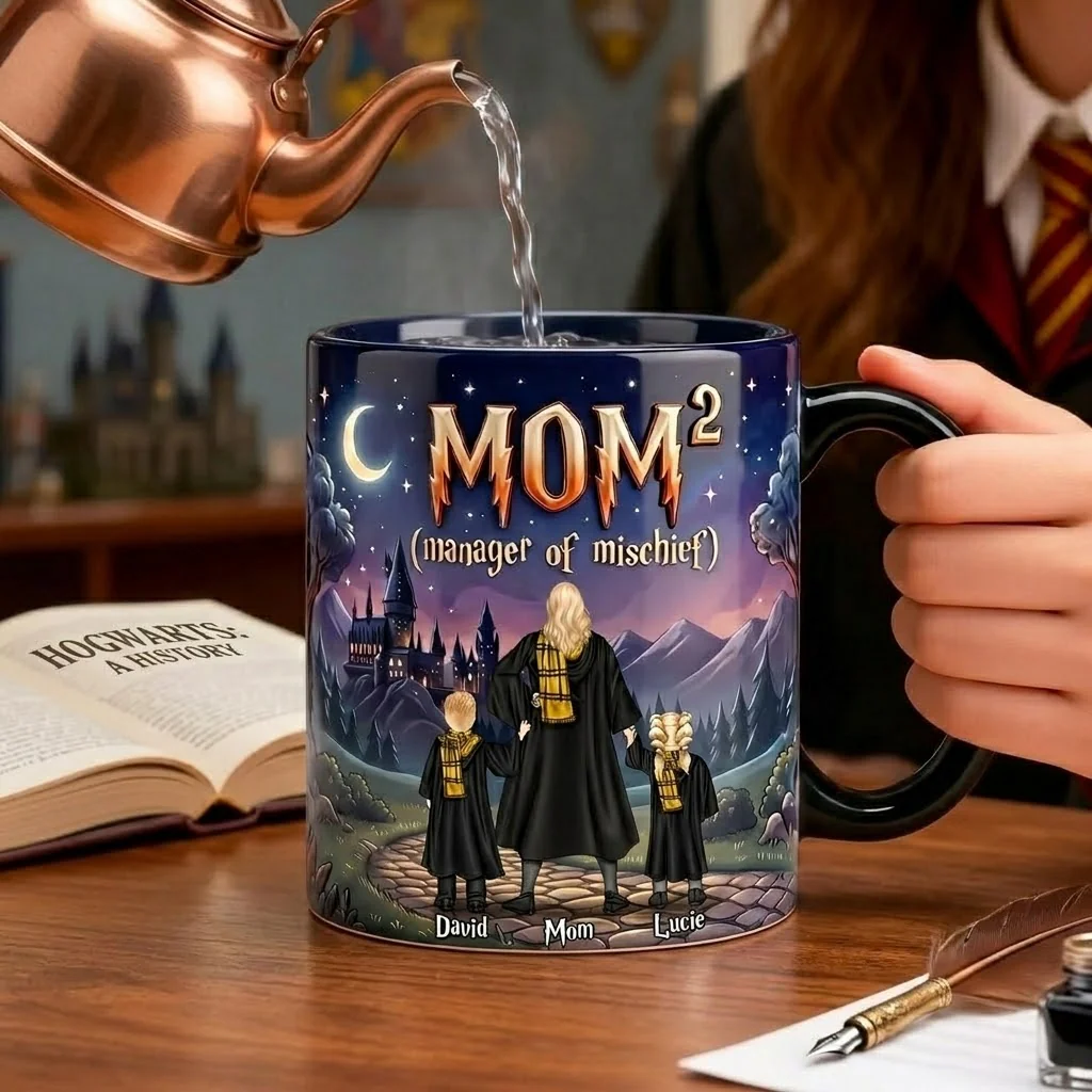 HaPo Wizard Mom Manager of Mischief - Personalized Black Ceramic Mug - Gift For Mom