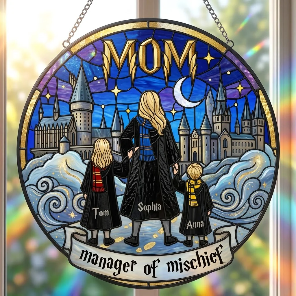 HaPo Wizard Mom Manager of Mischief - Personalized Window Hanging Suncatcher - Gift For Mom