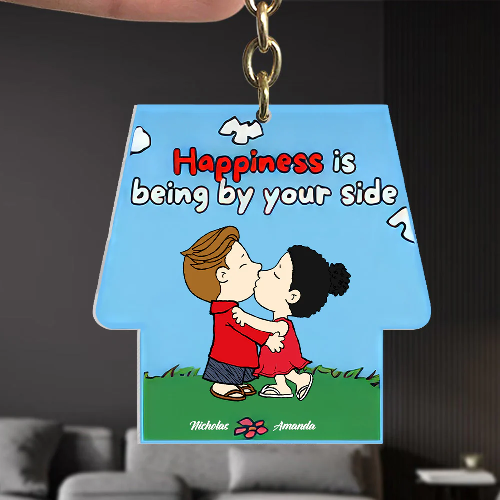 Happiness Is Being By Your Side - Personalized Acrylic Keychain - Gift For Couple, Husband Wife GR9 NH96 - Image 3