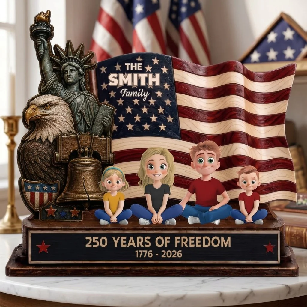 Happy 250th Anniversary Of American Freedom - Personalized Standing Wooden Plaque - Gifts For Patriotic Family - Image 2