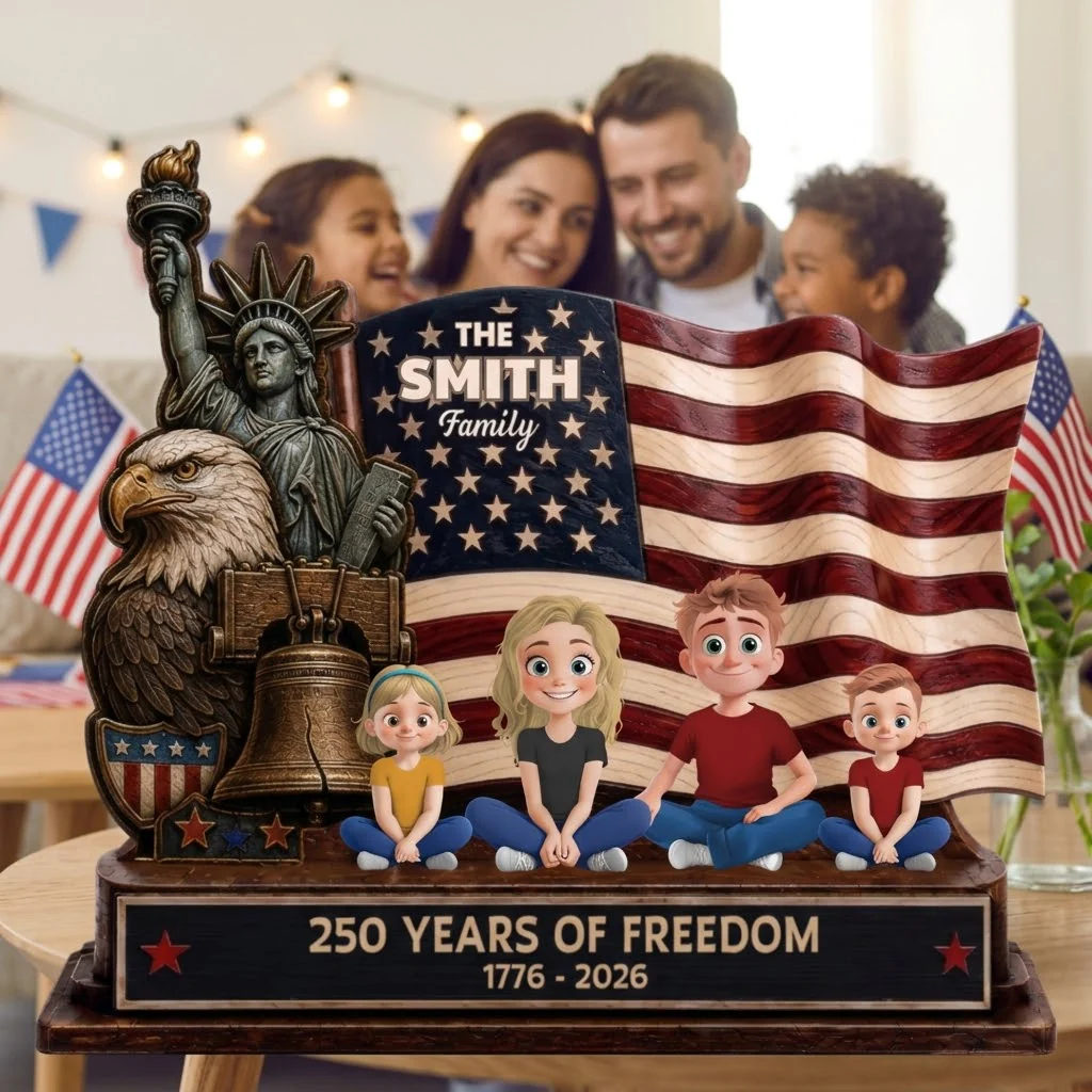 Happy 250th Anniversary Of American Freedom - Personalized Standing Wooden Plaque - Gifts For Patriotic Family - Image 3