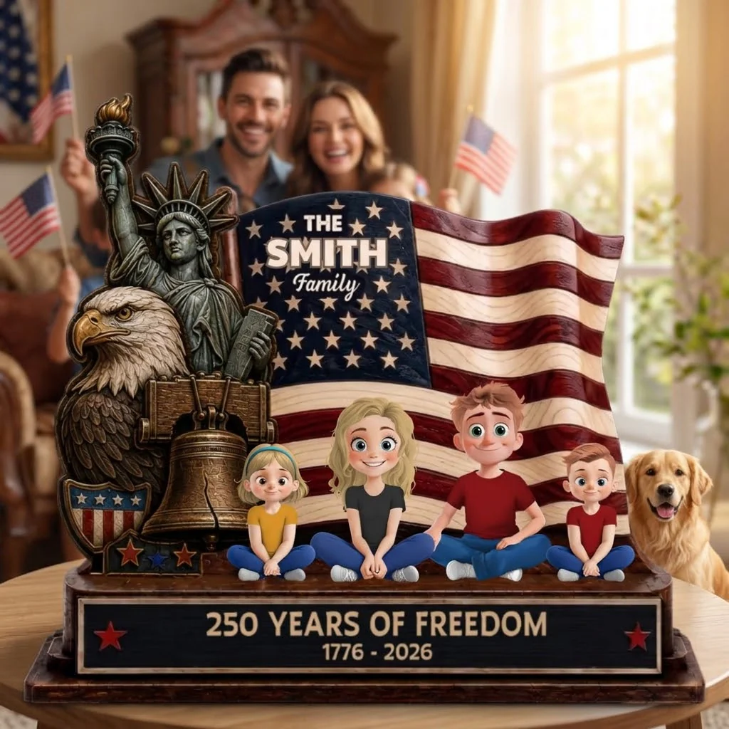 Happy 250th Anniversary Of American Freedom - Personalized Standing Wooden Plaque - Gifts For Patriotic Family - Image 4