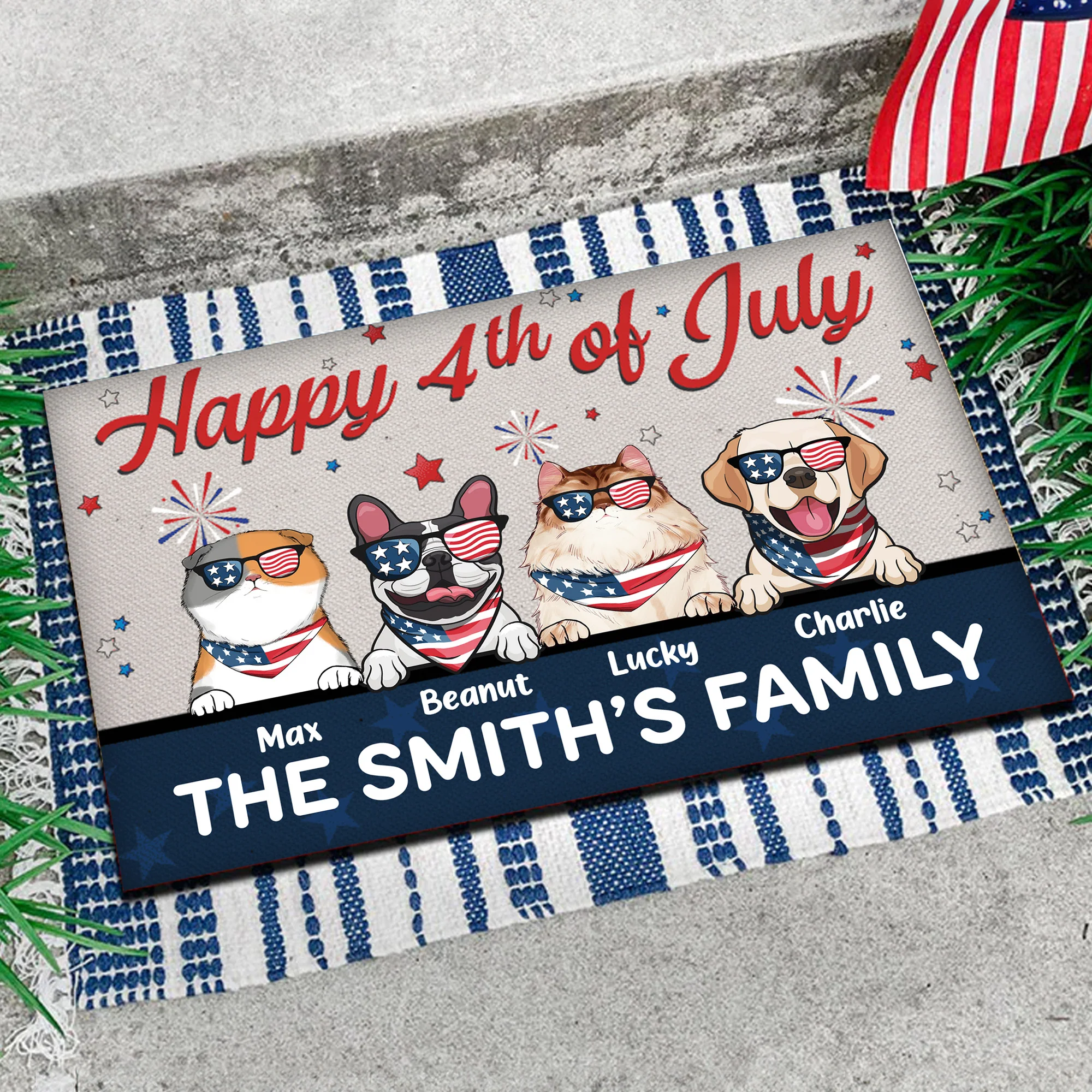Happy 4th July With Cute Pets - Gift For Pet Lovers - Personalized Door Mat - CL12 NA94 - Image 3