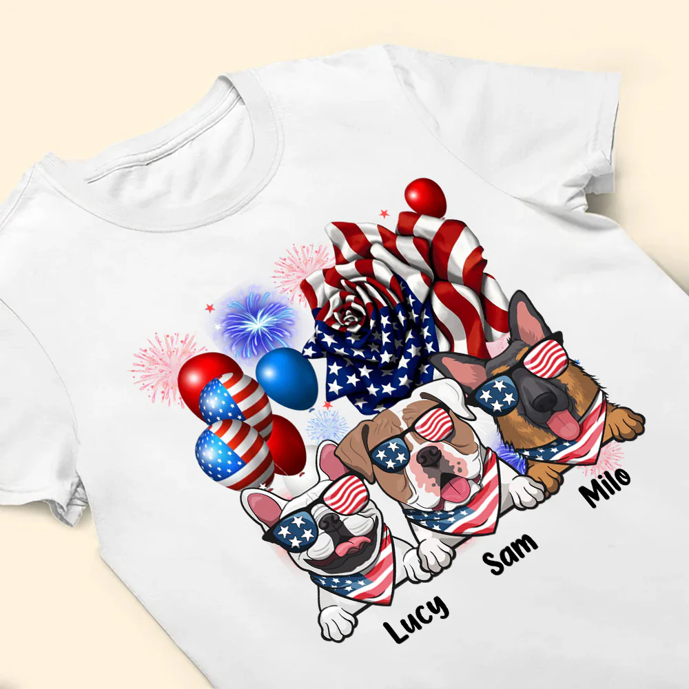 Happy 4th Of July Dog With Flag - Gift For Pet Lovers - Personalized TShirt - Image 3