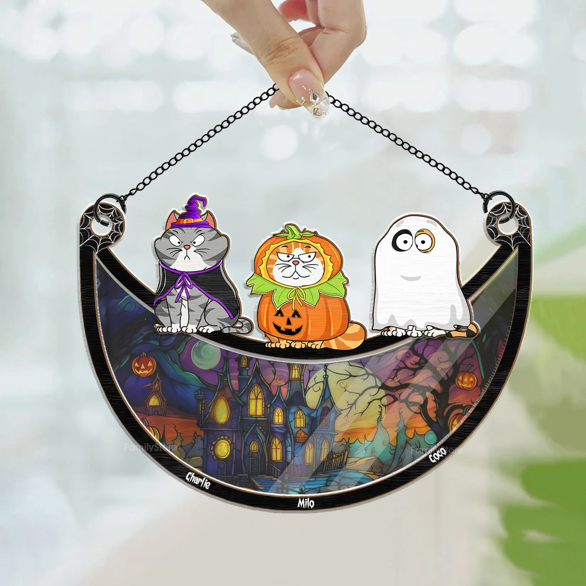 Happy Halloween From My Little Cat - Gift For Cat Lovers - Personalized Window Hanging Window Hanging Suncatcher Ornament - CLP01 NA94 - Image 3