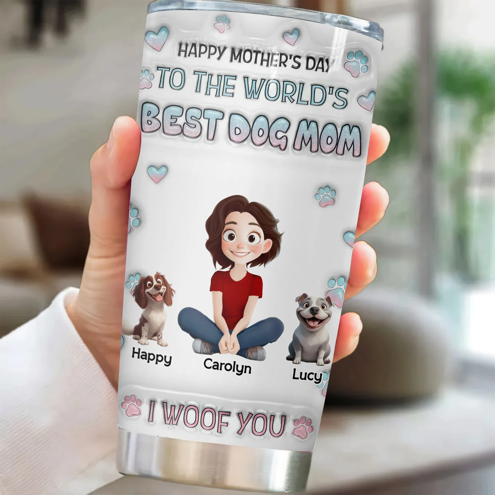 Happy Mother's Day I Woof You 3D Inflated Effect Cartoon Dog - Personalized Tumbler Cup - Gift for Pet Owners, Pet Lovers, Dog Mom | CLP15 NH96 - Image 2