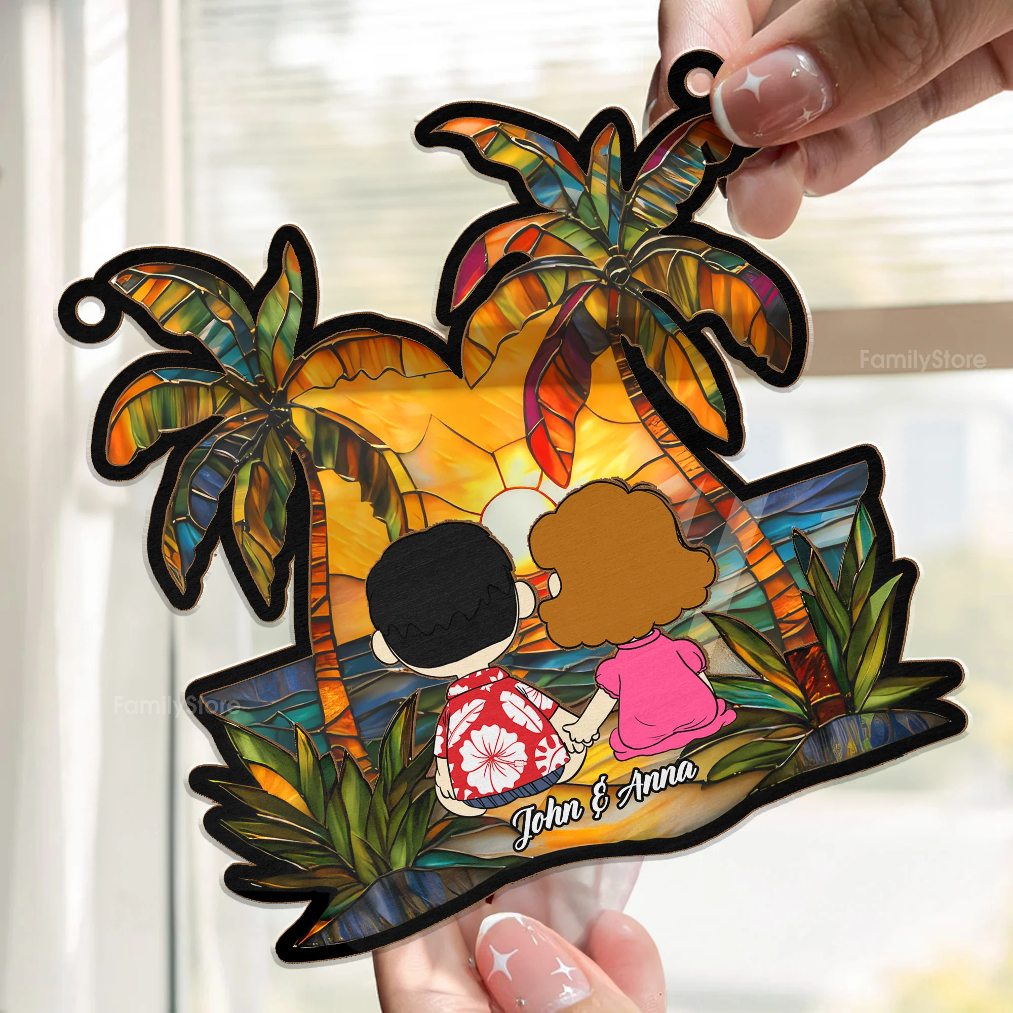 Happy Peanut On The Beach - Personalized Window Hanging Suncatcher Ornament - Gift For Couple, Husband Wife | GR16 NH96 - Image 2