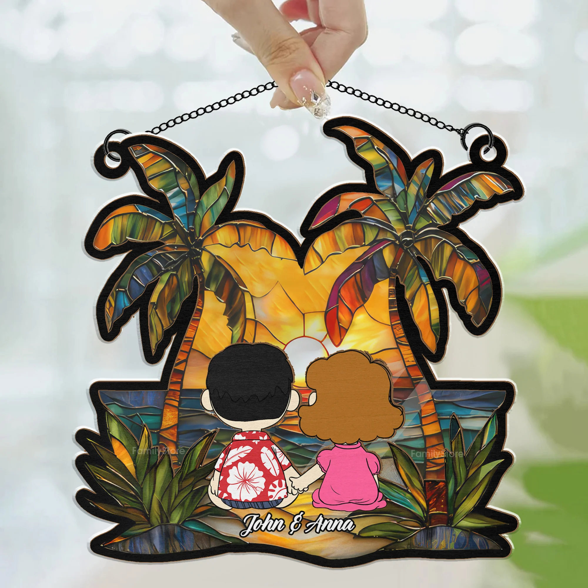 Happy Peanut On The Beach - Personalized Window Hanging Suncatcher Ornament - Gift For Couple, Husband Wife | GR16 NH96 - Image 3