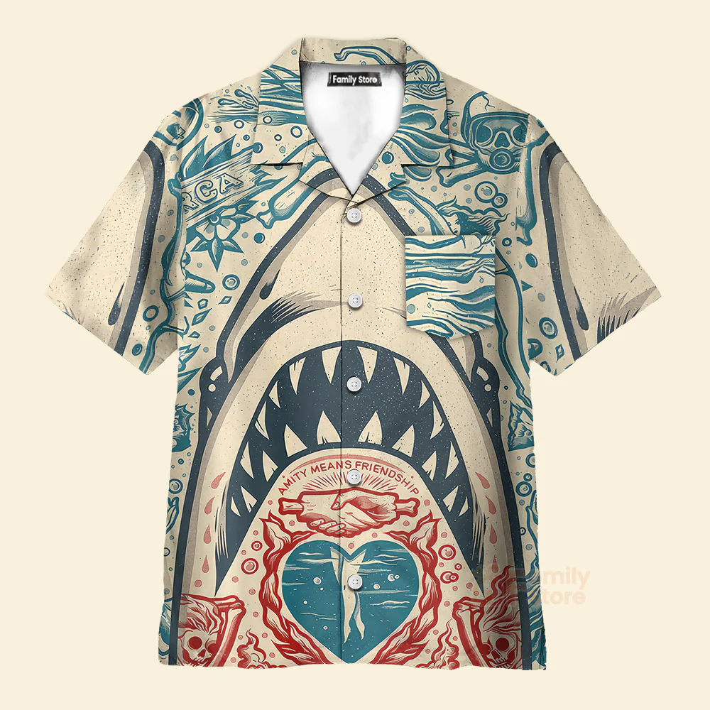 Hawaiian Great White Shark Pattern Men's Short Sleeve Top - Image 2
