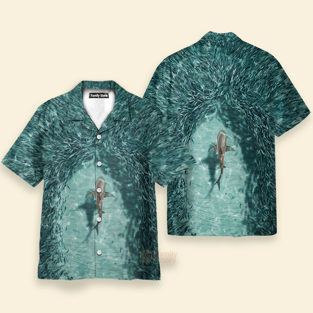 Shark Painting Pattern Men's Short Sleeve Top Hawaiian Shirt - Image 2
