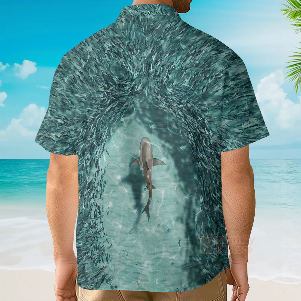 Shark Painting Pattern Men's Short Sleeve Top Hawaiian Shirt - Image 4