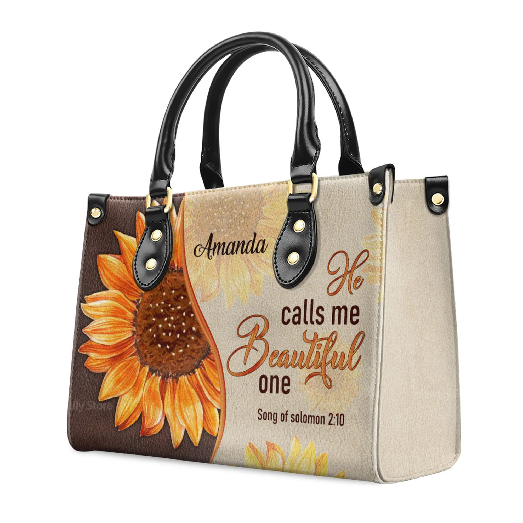 He Calls Me Beautiful One Fancy Sunflower - Thoughtful Gift For Christians - Personalized Leather Handbag With Handle - AT4080743 - Image 3