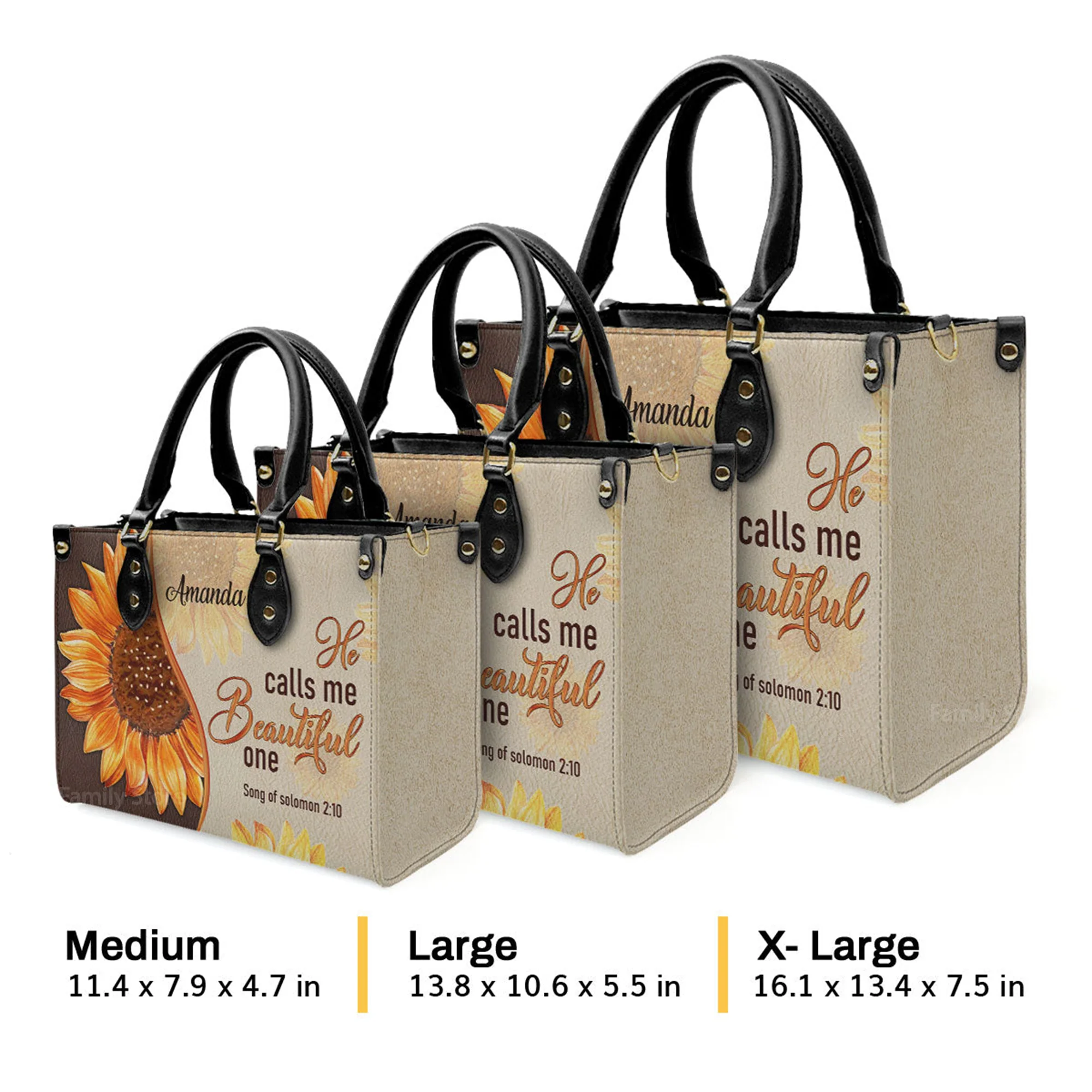 He Calls Me Beautiful One Fancy Sunflower - Thoughtful Gift For Christians - Personalized Leather Handbag With Handle - AT4080743 - Image 4