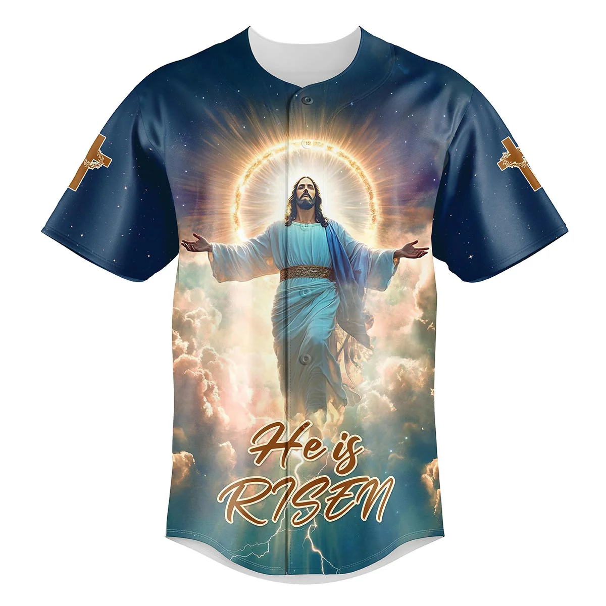 He Is Risen Ascension Glory Baseball Jersey - Christant Gift For Him - Image 2