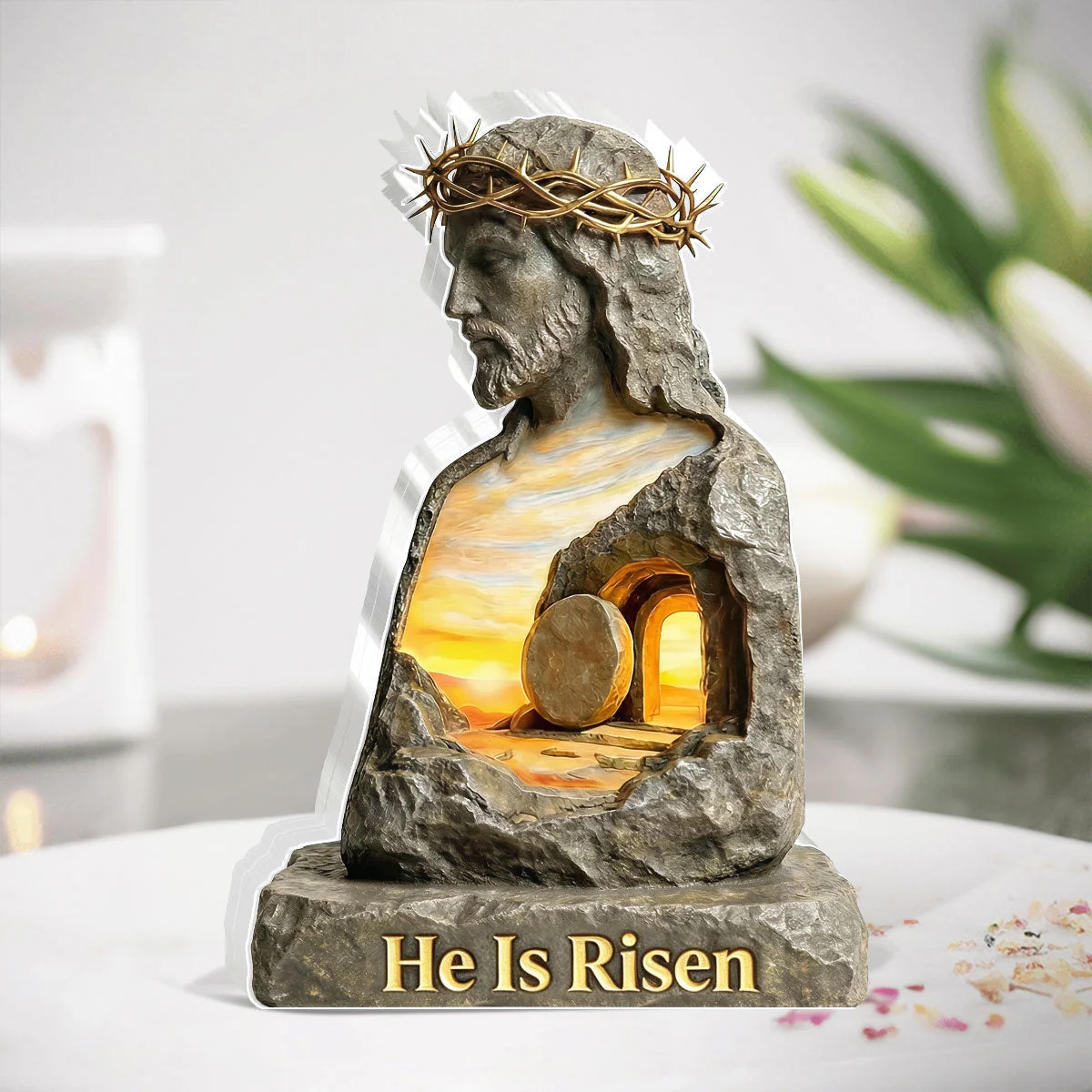He Is Risen - Custom Shaped Acrylic Plaque - Christian Gift For Him BA01