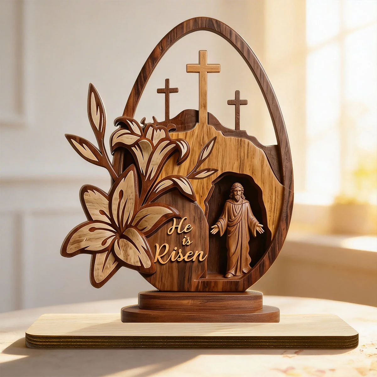 He Is Risen God - Shaped Wooden Plaque - Christian Gift For Him BA01