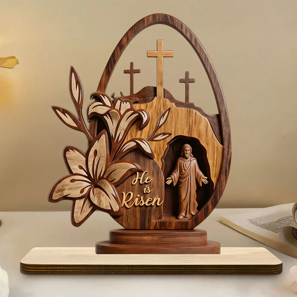 He Is Risen God - Shaped Wooden Plaque - Christian Gift For Him BA01 - Image 2
