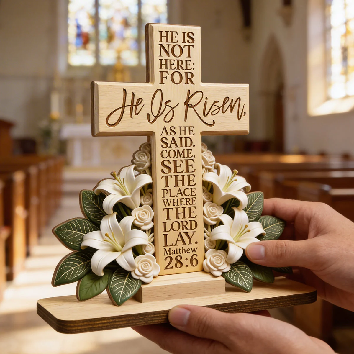 He Is Risen Matthew 28:6 - Shaped Wooden Plaque - Christian Gift BA01 - Image 2