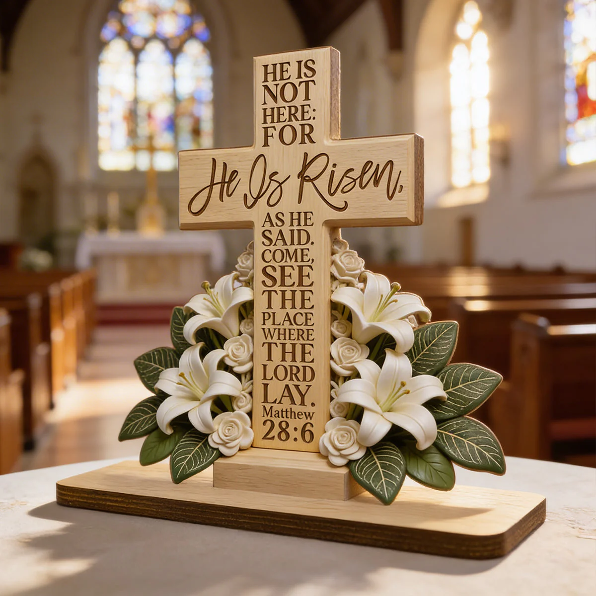 He Is Risen Matthew 28:6 - Shaped Wooden Plaque - Christian Gift BA01 - Image 4