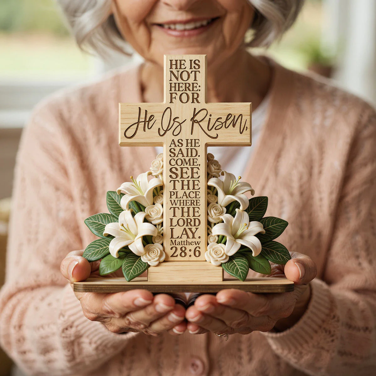 He Is Risen Matthew 28:6 - Shaped Wooden Plaque - Christian Gift BA01 - Image 5