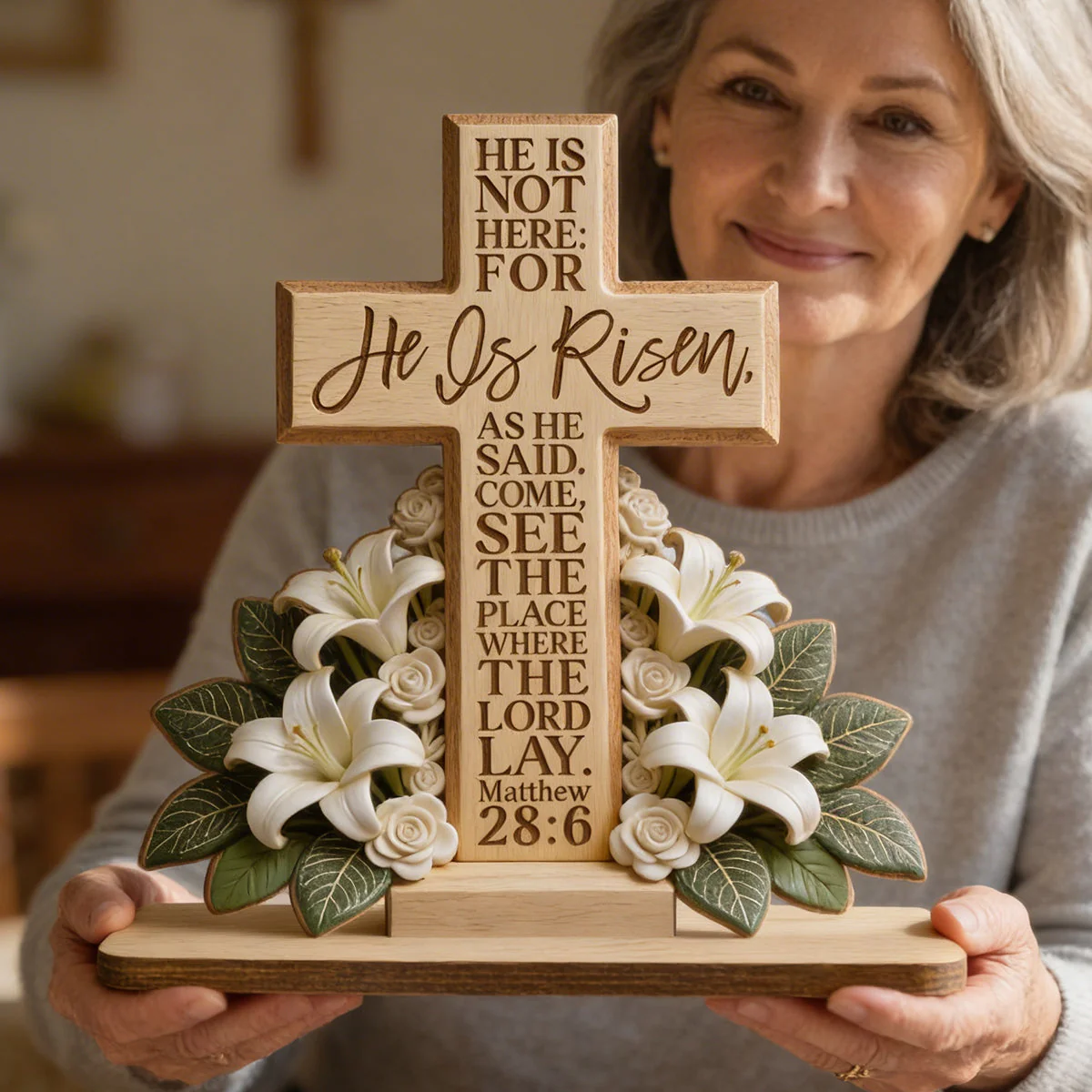 He Is Risen Matthew 28:6 - Shaped Wooden Plaque - Christian Gift BA01 - Image 7