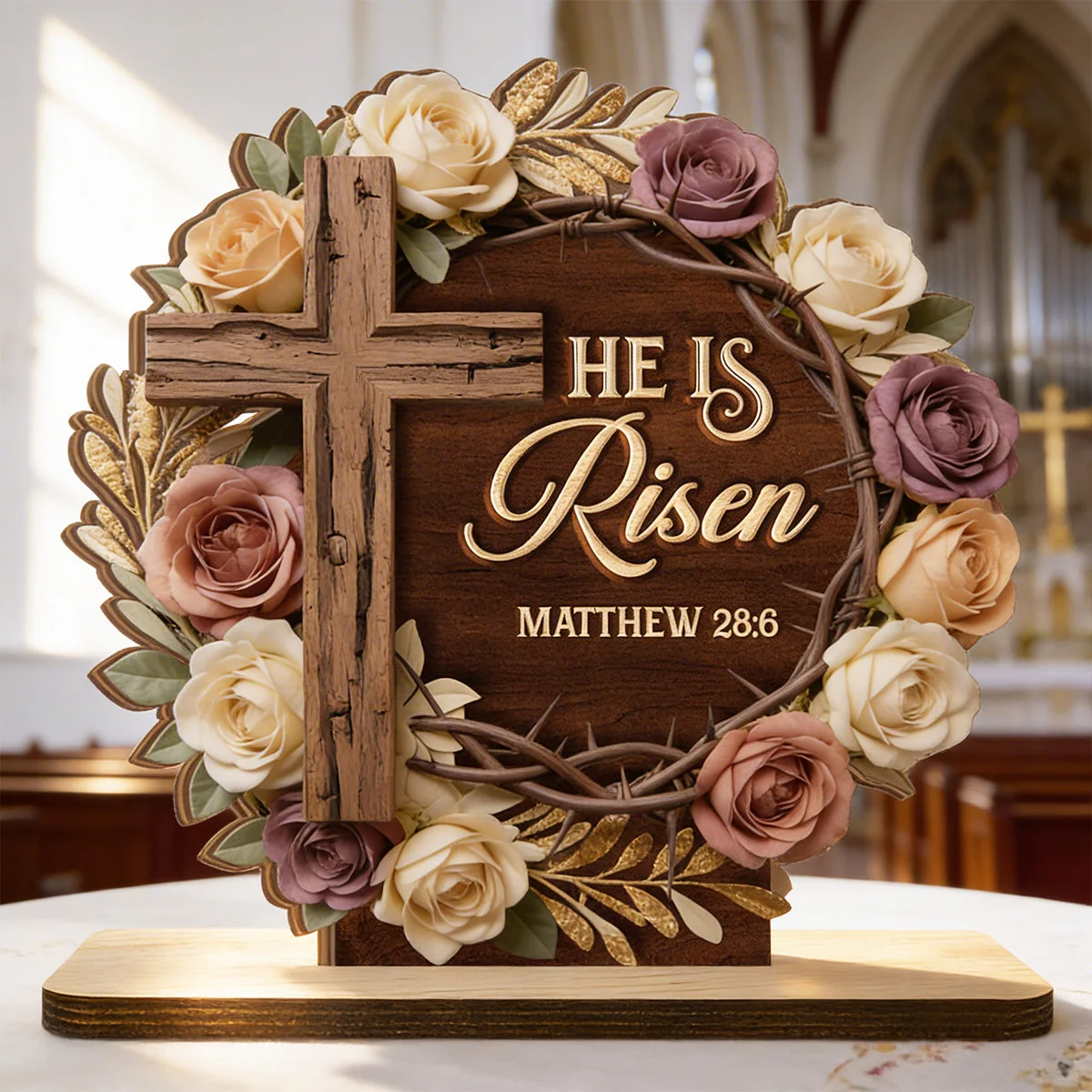 He Is Risen Matthew 28:6 - Shaped Wooden Plaque - Christian Gift BA01