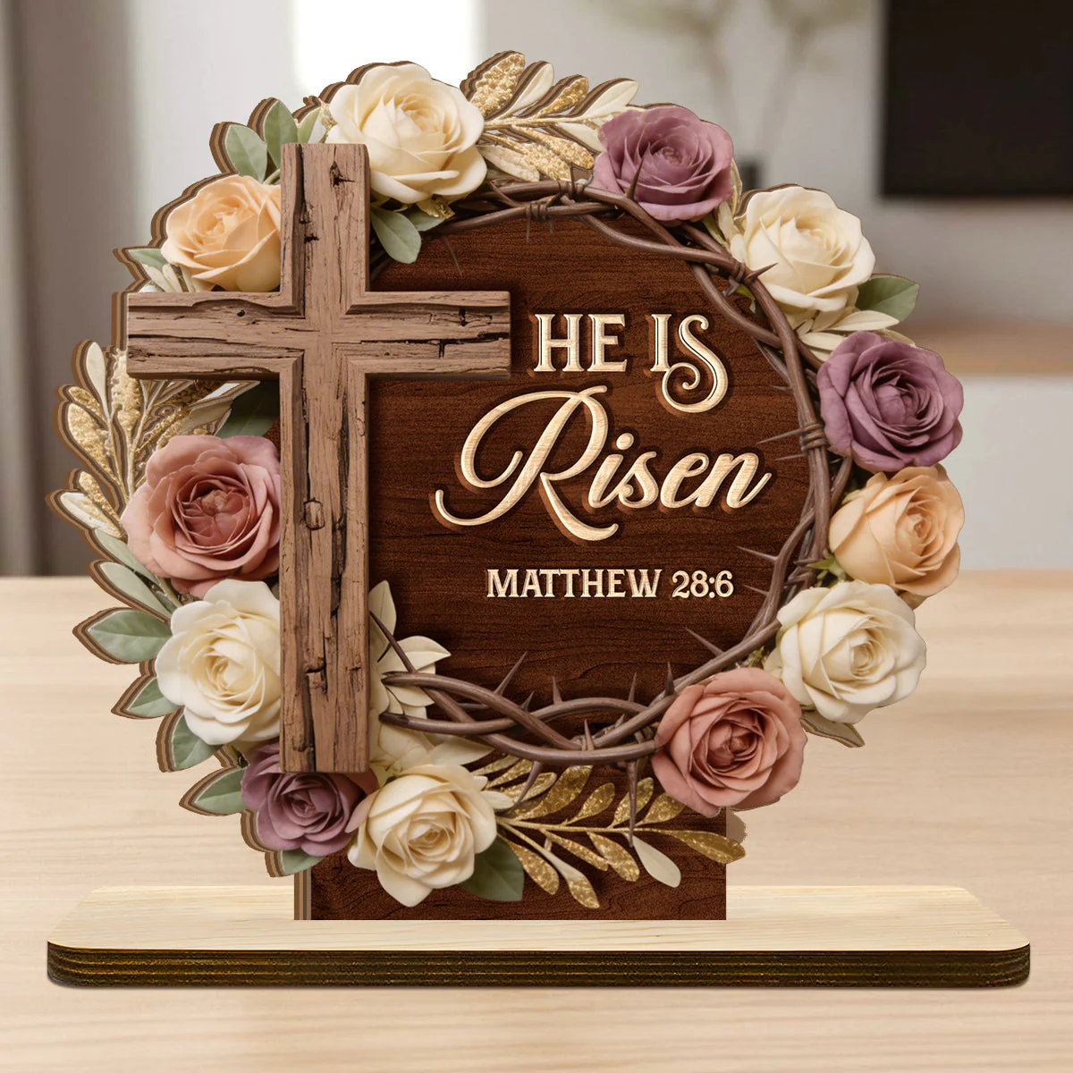 He Is Risen Matthew 28:6 - Shaped Wooden Plaque - Christian Gift BA01 - Image 3