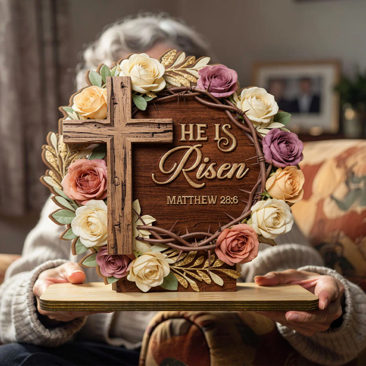 He Is Risen Matthew 28:6 - Shaped Wooden Plaque - Christian Gift BA01 - Image 4