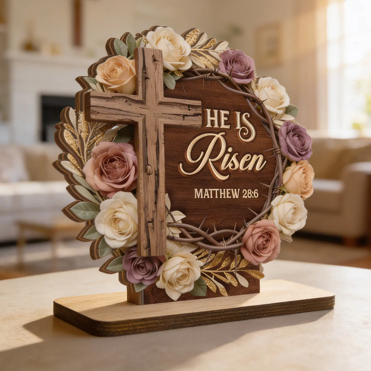 He Is Risen Matthew 28:6 - Shaped Wooden Plaque - Christian Gift BA01 - Image 5