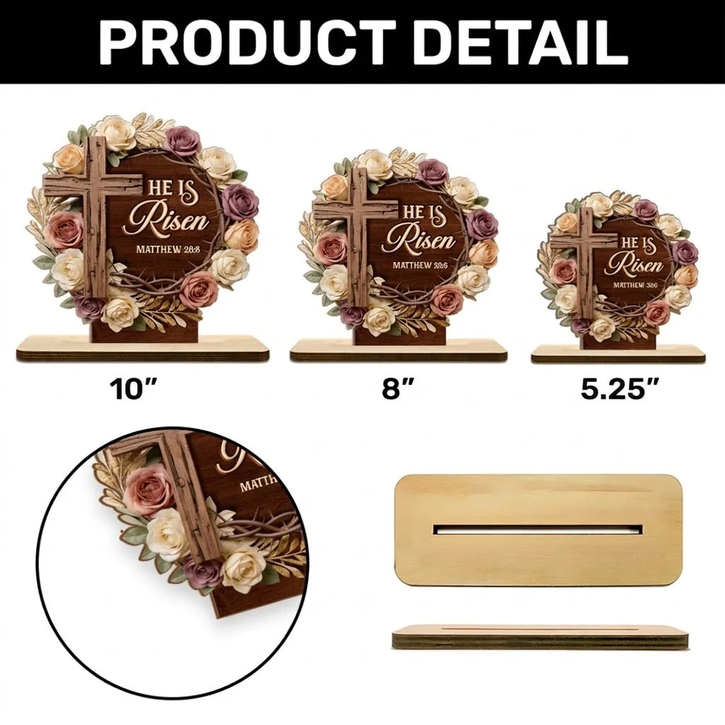 He Is Risen Matthew 28:6 - Shaped Wooden Plaque - Christian Gift BA01 - Image 6